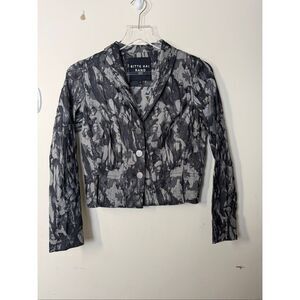 Bitte Kai Rand Cropped Jacquard Blazer Jacket Gray Black Abstract Minimalist Ava